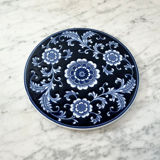 Vintage Blue + White Floral Ceramic Trivet