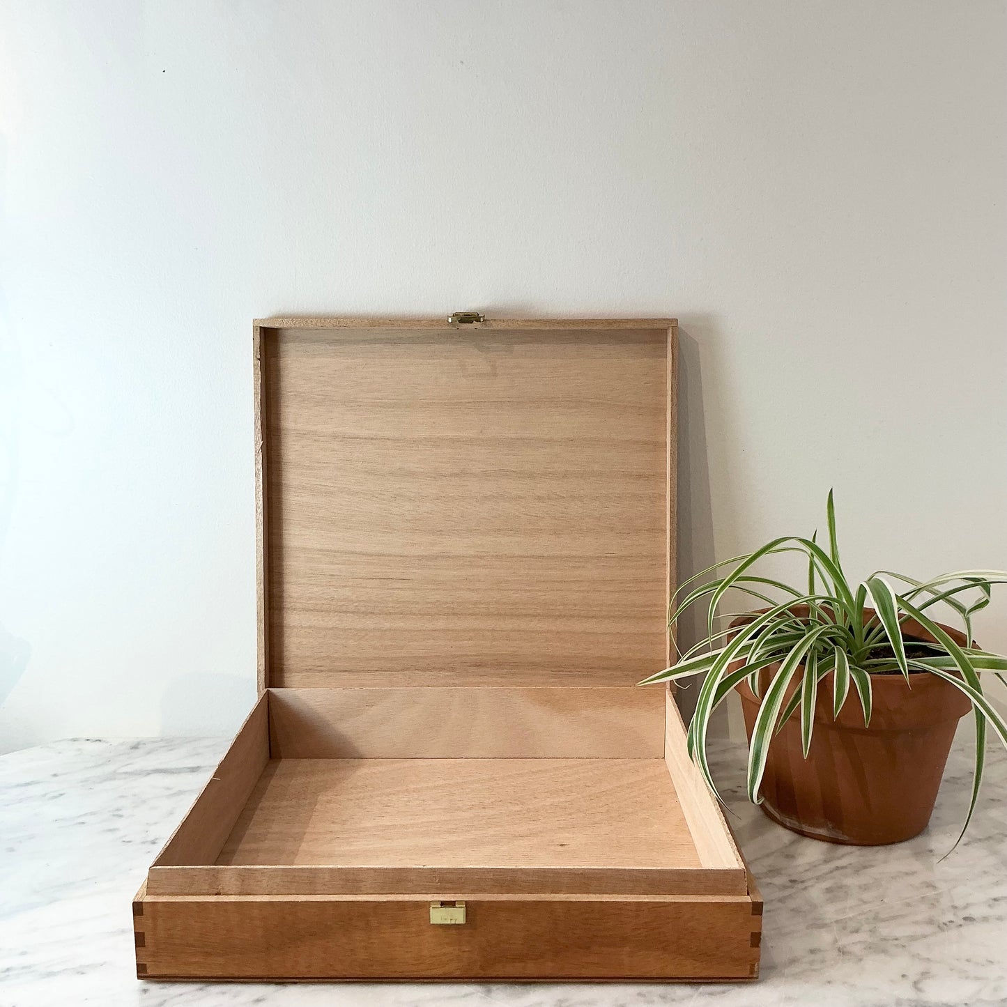 Vintage Wooden Storage Box with Brass Latch