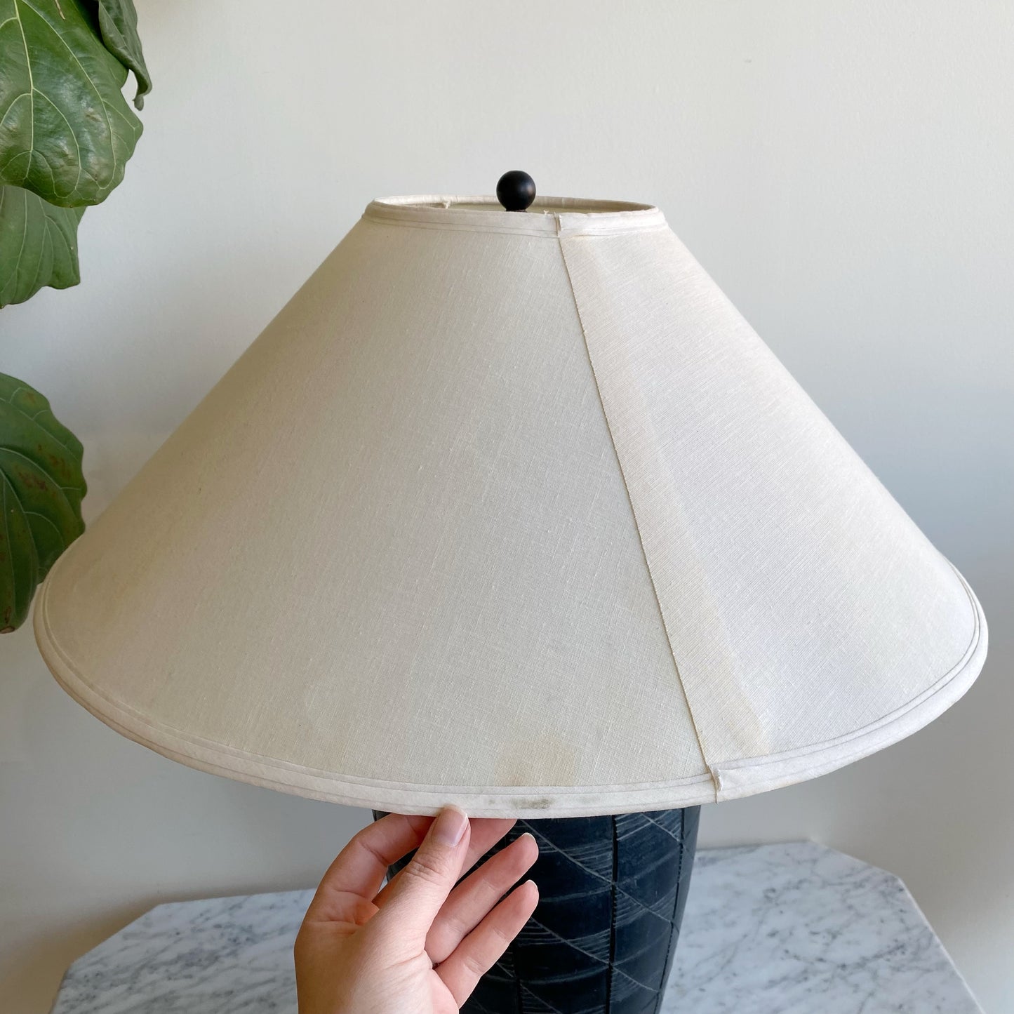 XL Vintage Black Ceramic Lamp With Shade