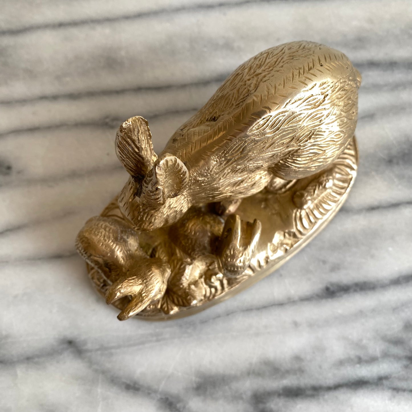 Vintage Brass Rabbit Family, Mama with Babies