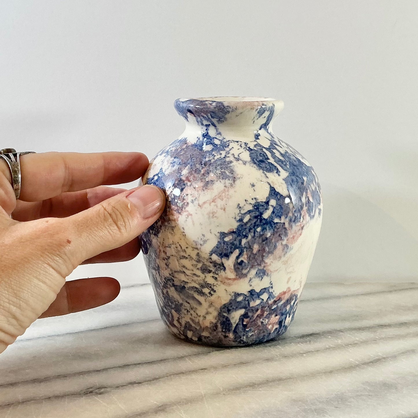 Vintage Blue + Pink Ceramic Sponge Vase