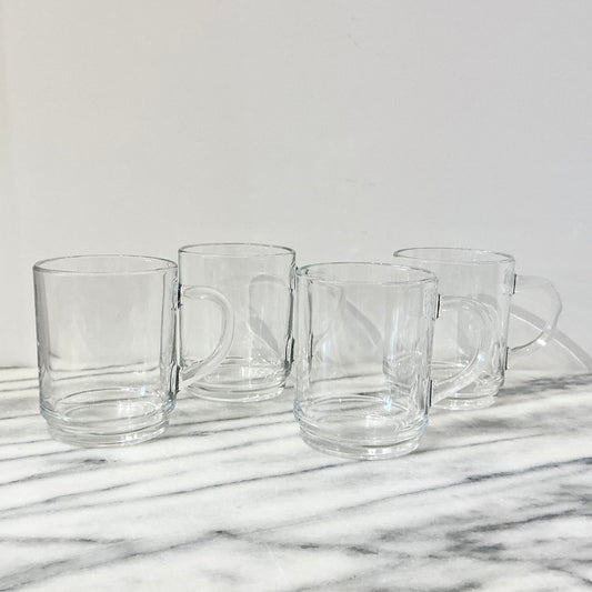 S/4 Vintage Glass Mugs with Handles, France