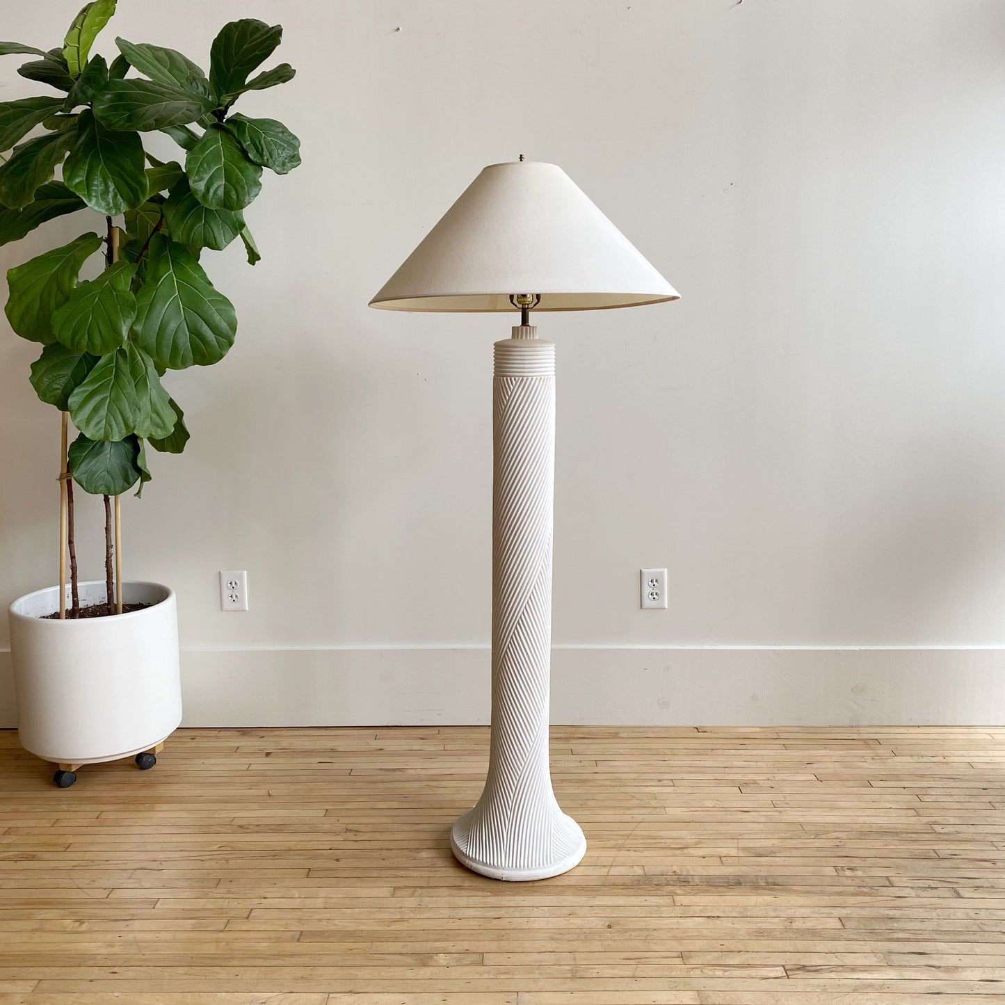 Vintage Reeded Plaster Floor Lamp with Shade