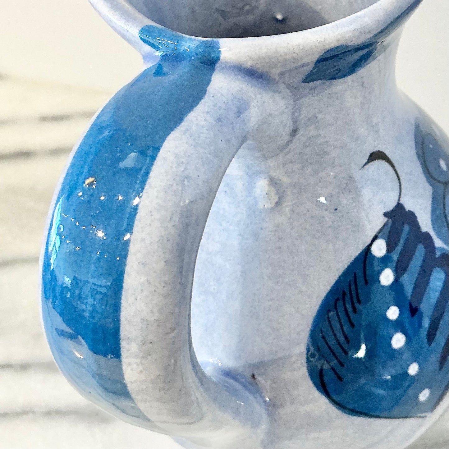 Vintage Blue Hand-Painted Ceramic Mexican Pitcher
