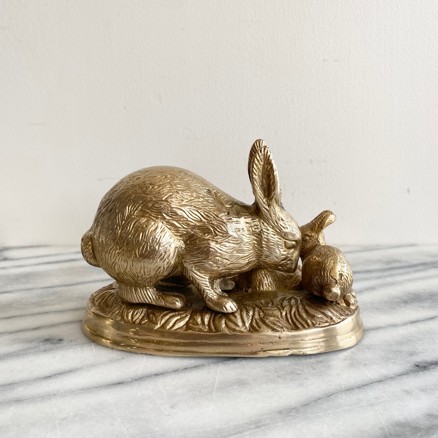Vintage Brass Rabbit Family, Mama with Babies