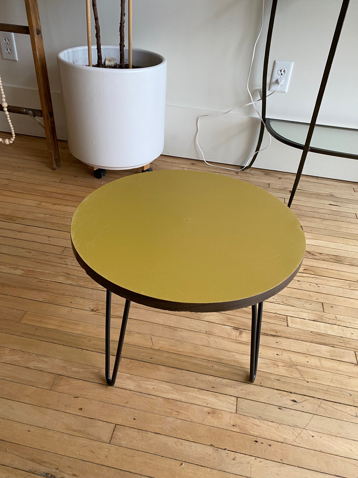 Petite Vintage MCM Round Yellow Table