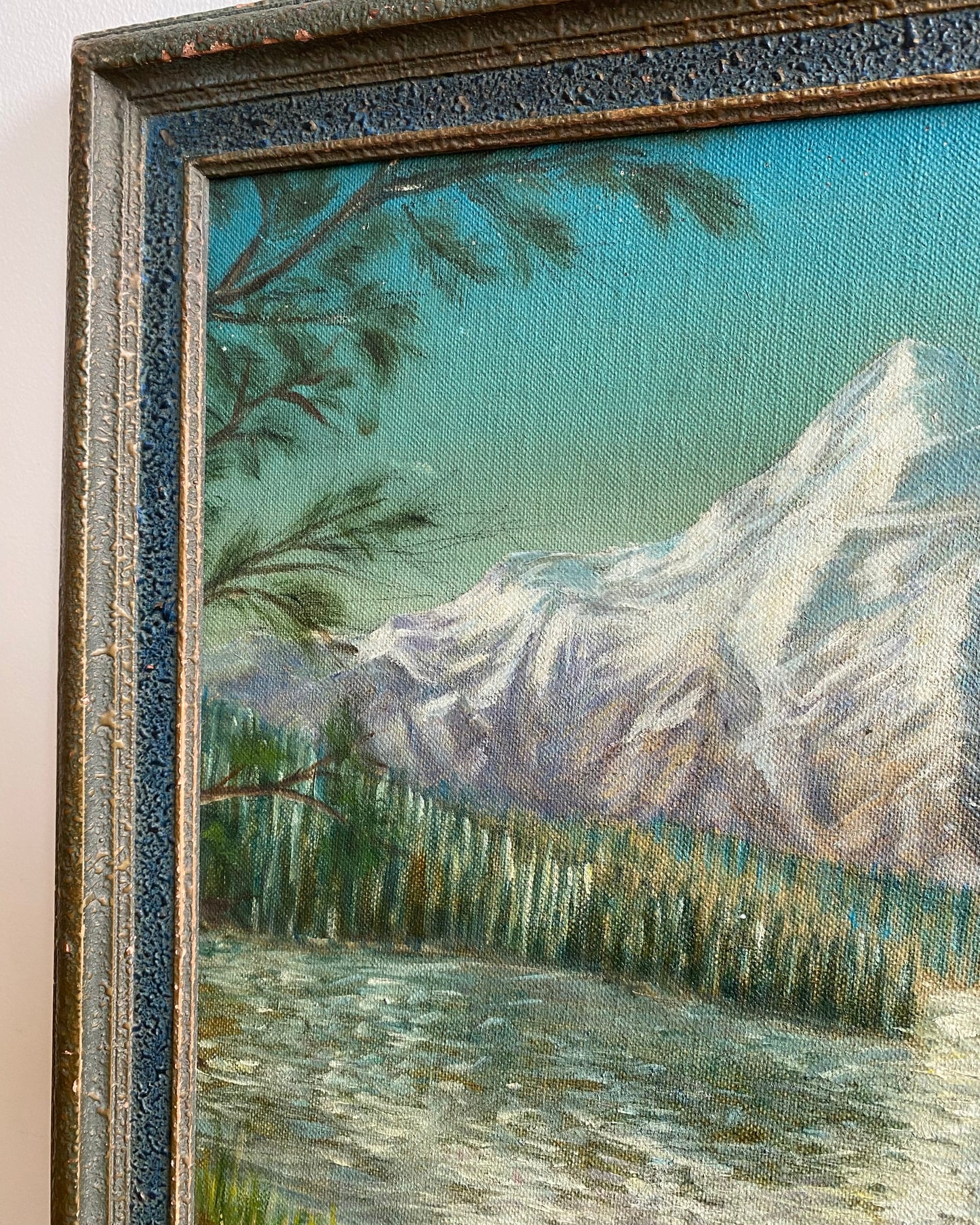 Vintage Original Framed Mountain Painting, 1952