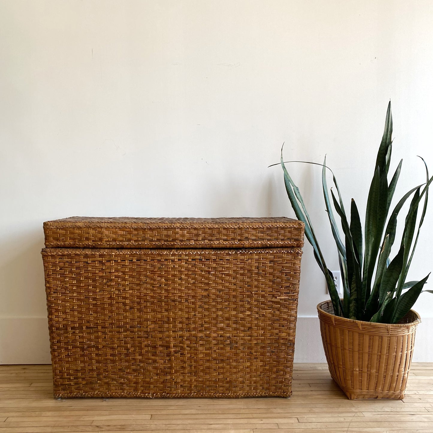 Found Oversized Wicker Chest / Lidded Basket / Console Table