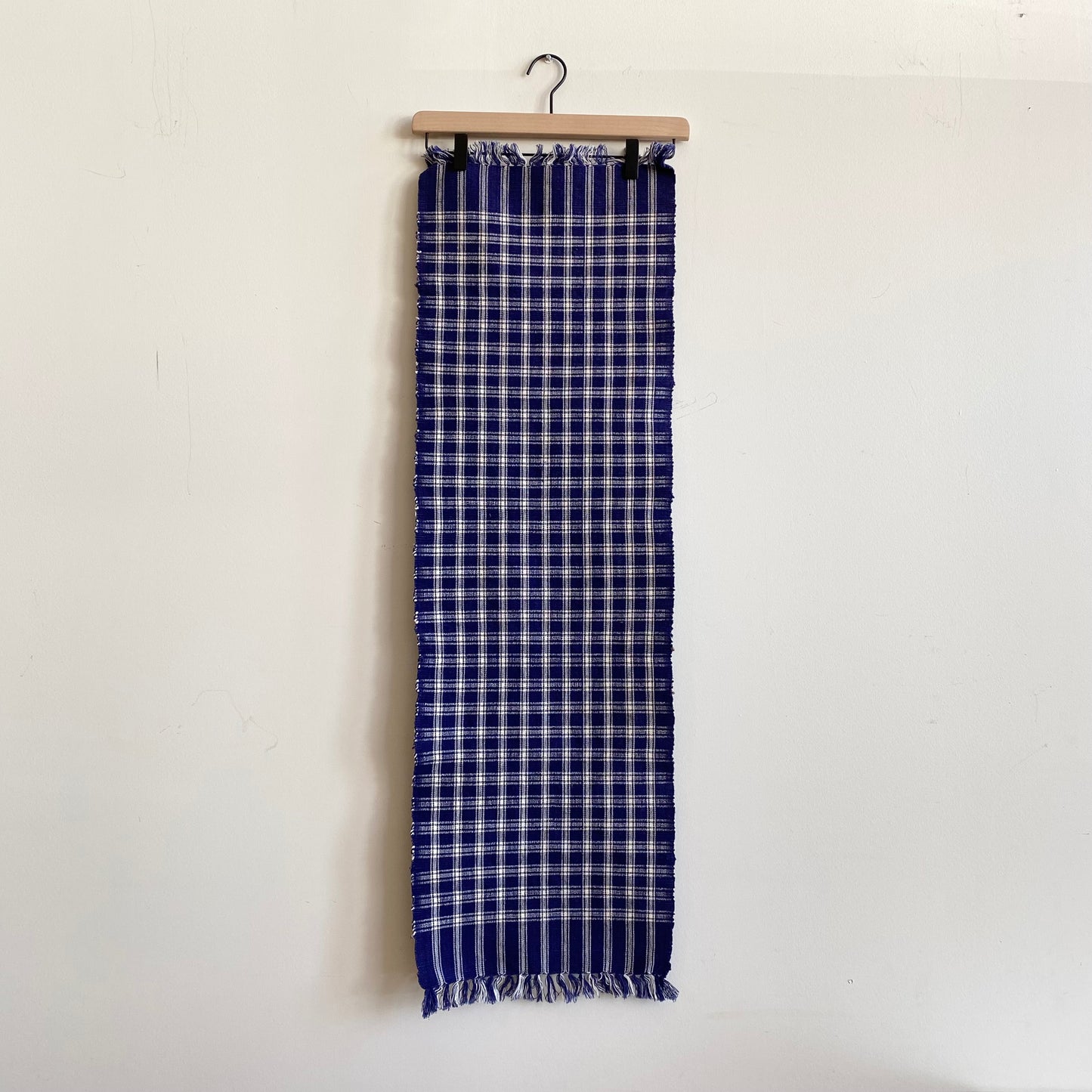 Vintage Hand-woven Blue + White Table Runner (42” x 13”)