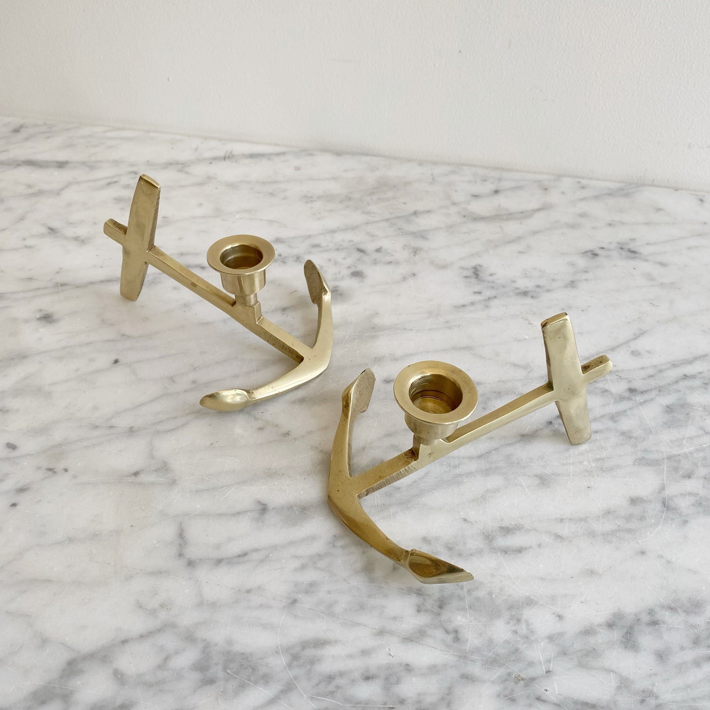 Pair of Vintage Brass Anchor Candle Holders (NAUTICAL COLLECTION)