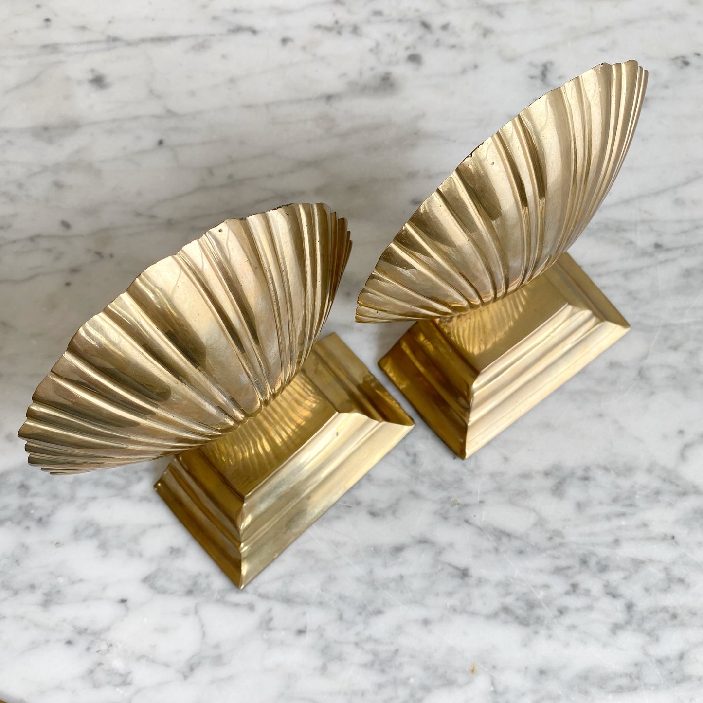 Pair of Vintage Brass Seashell Bookends