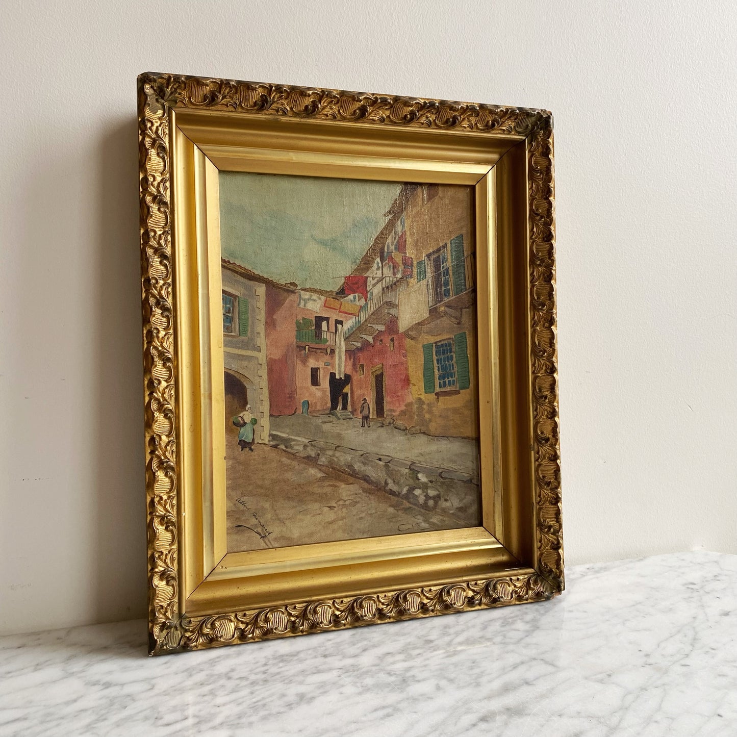 Antique Original Street Scene Painting