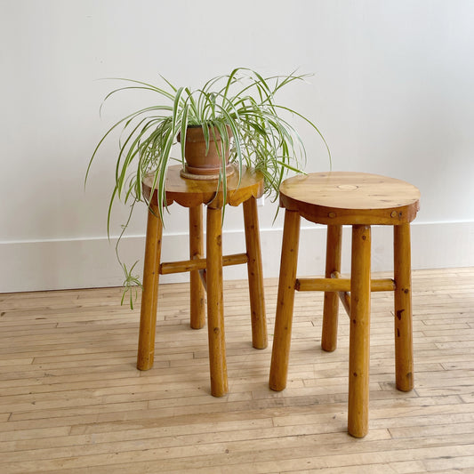 Pair of Vintage Handcrafted Folksy Pine Stools