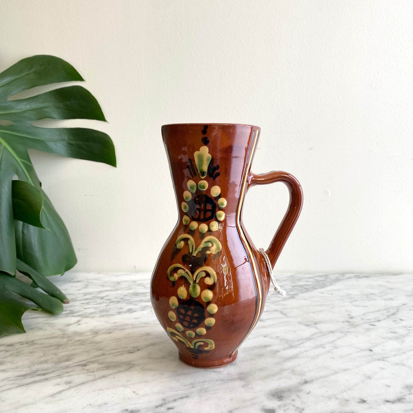 Vintage Hungarian Folk Art Pitcher, 8"
