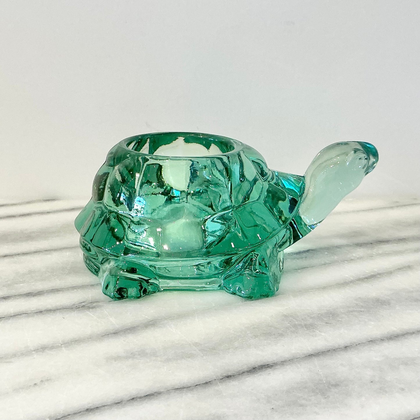 Vintage Green Glass Turtle Votive Holder