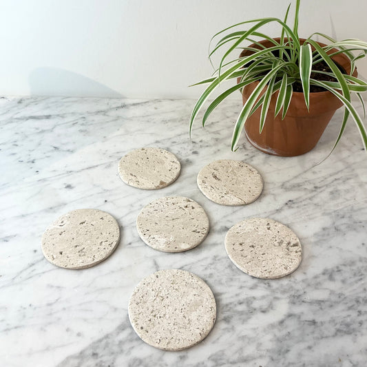 S/6 Vintage Travertine Marble Coasters
