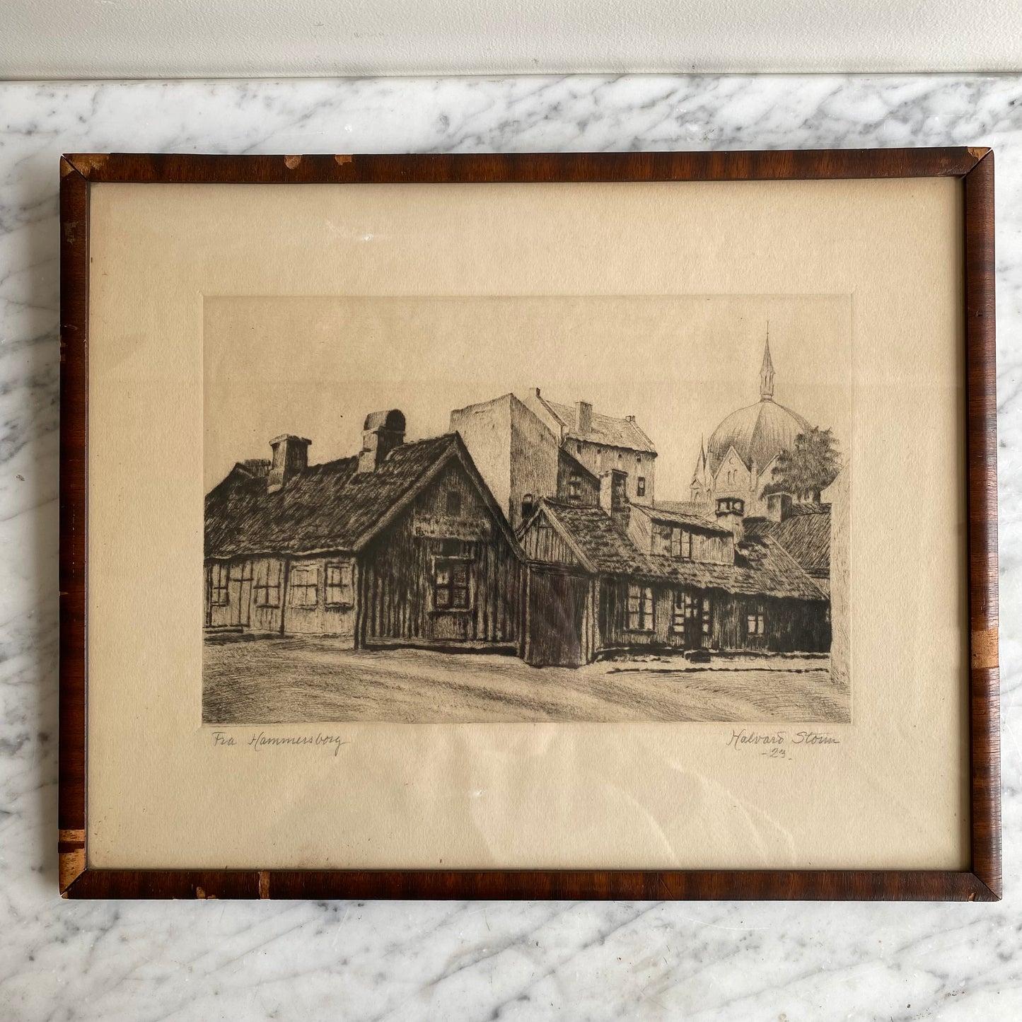 Antique Norwegian Original Print / Etching (13 x 17)