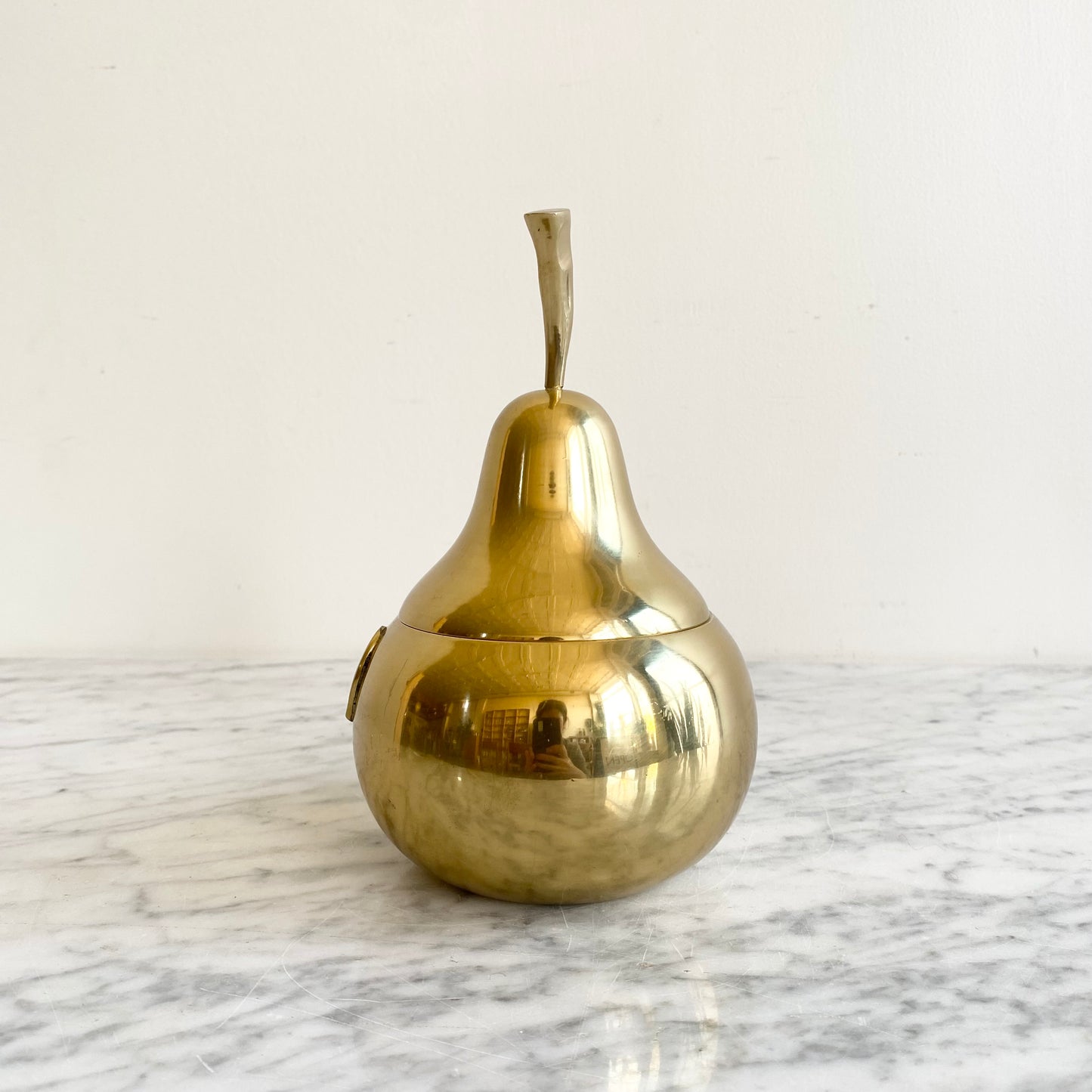 Large Vintage Brass Pear Container