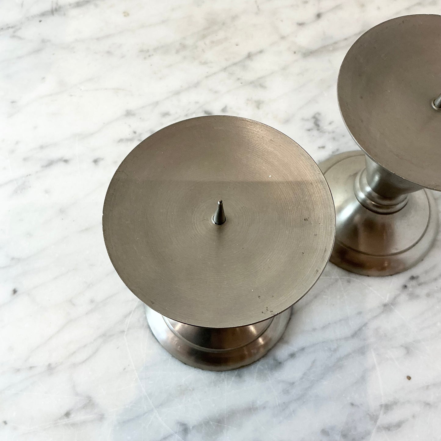 Pair of Found Brushed Silver Candle Holders