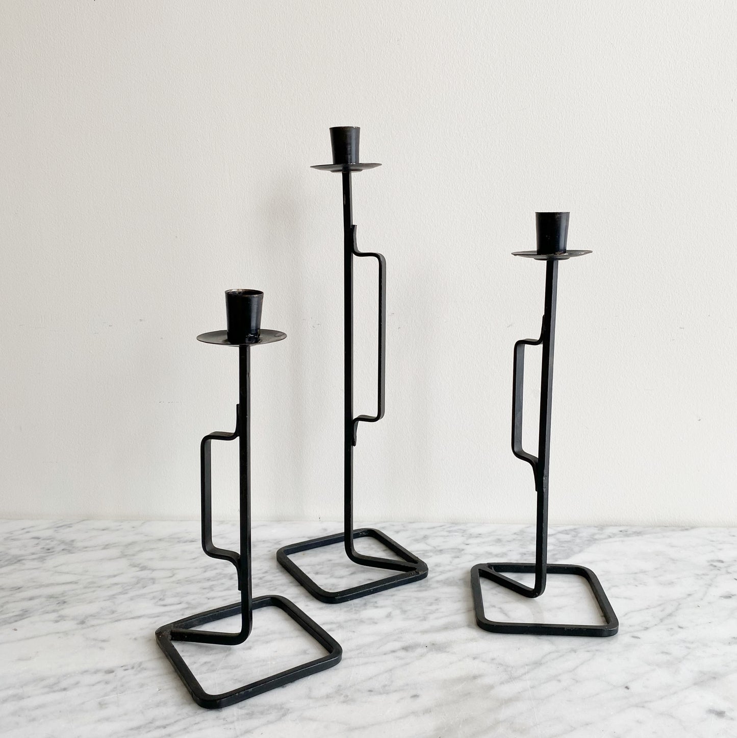 Trio of Slim Vintage Iron Candle Holders