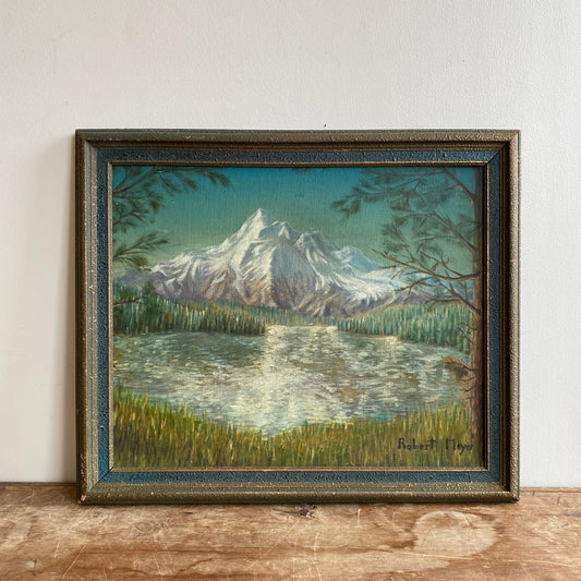 Vintage Original Framed Mountain Painting, 1952