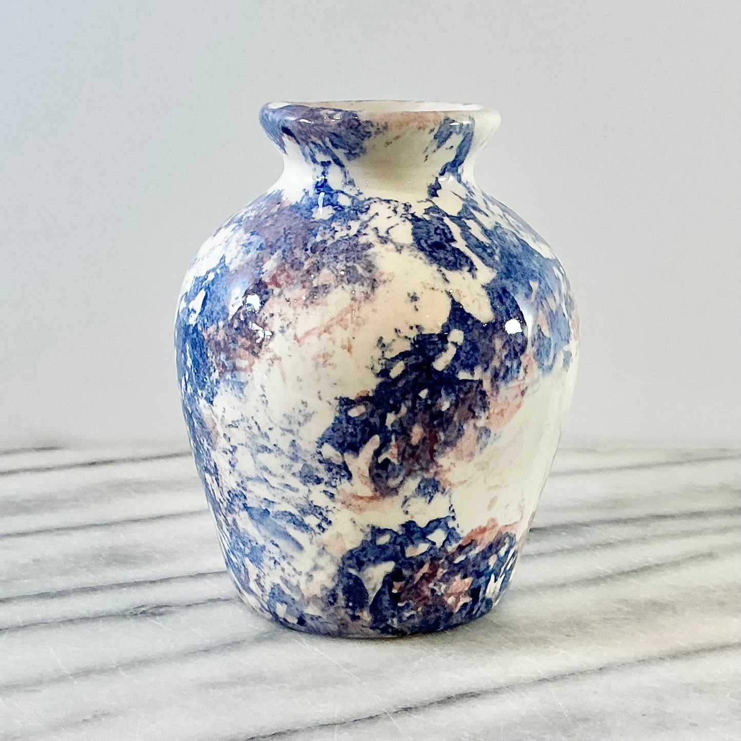 Vintage Blue + Pink Ceramic Sponge Vase
