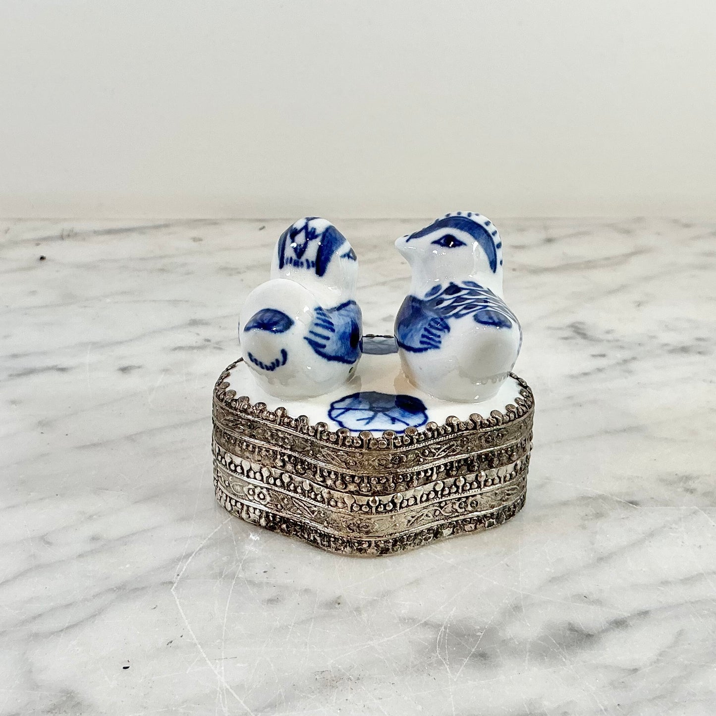 Vintage Blue + White Porcelain Bird Shard Box