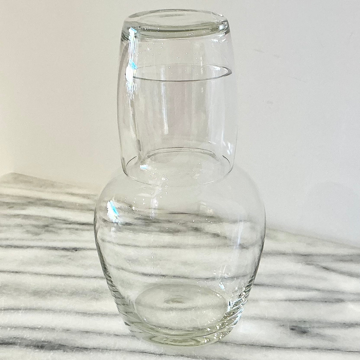 Vintage Glass Pitcher with Small Glass