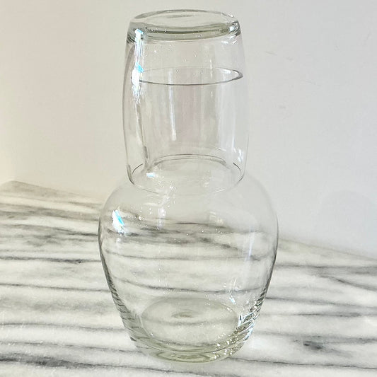 Vintage Glass Pitcher with Small Glass