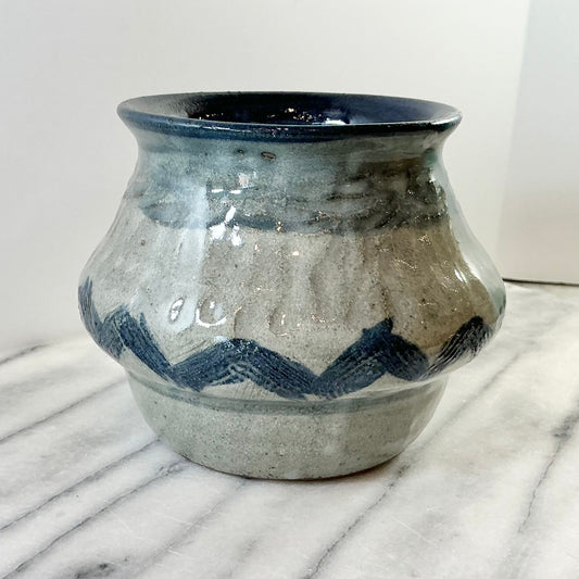 Vintage Blue + Gray Ceramic Pot