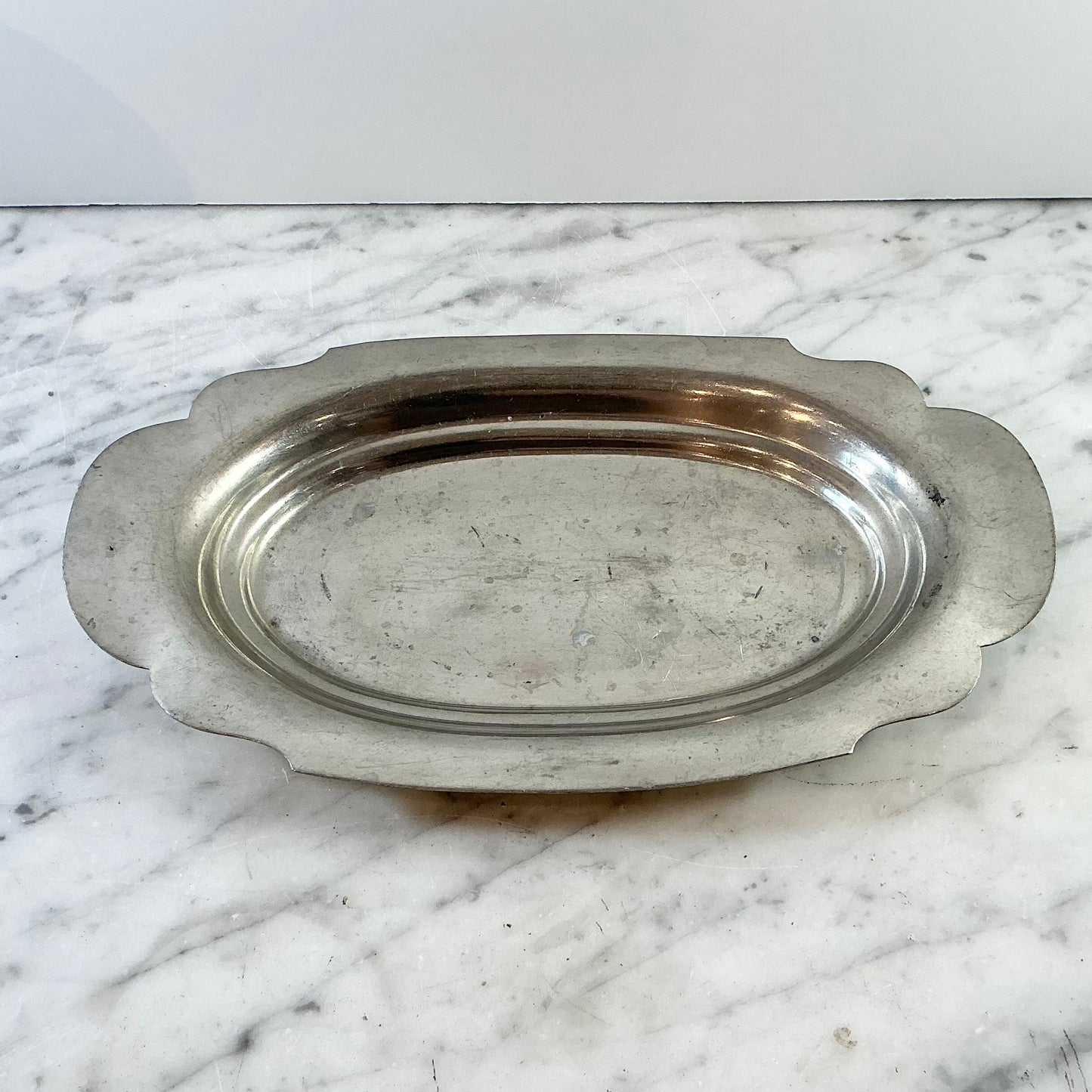 Vintage Scalloped Pewter Tray