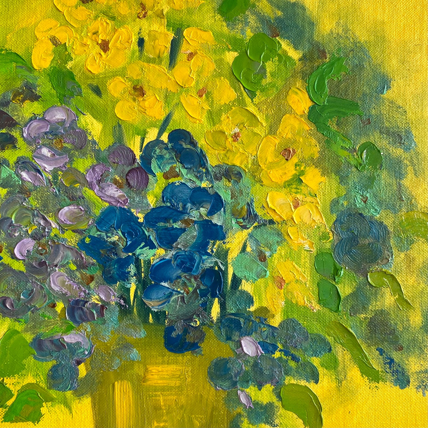 Vintage Original Yellow Flower Painting, Circa 1978