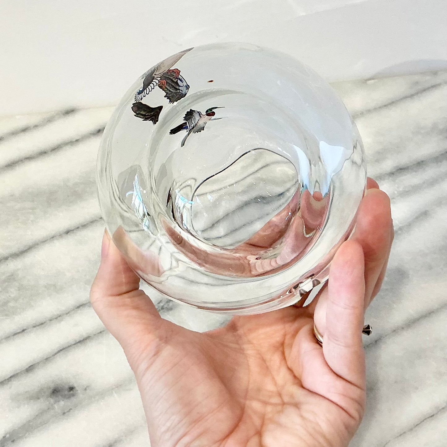 Vintage Chunky Glass Ashtray with Duck