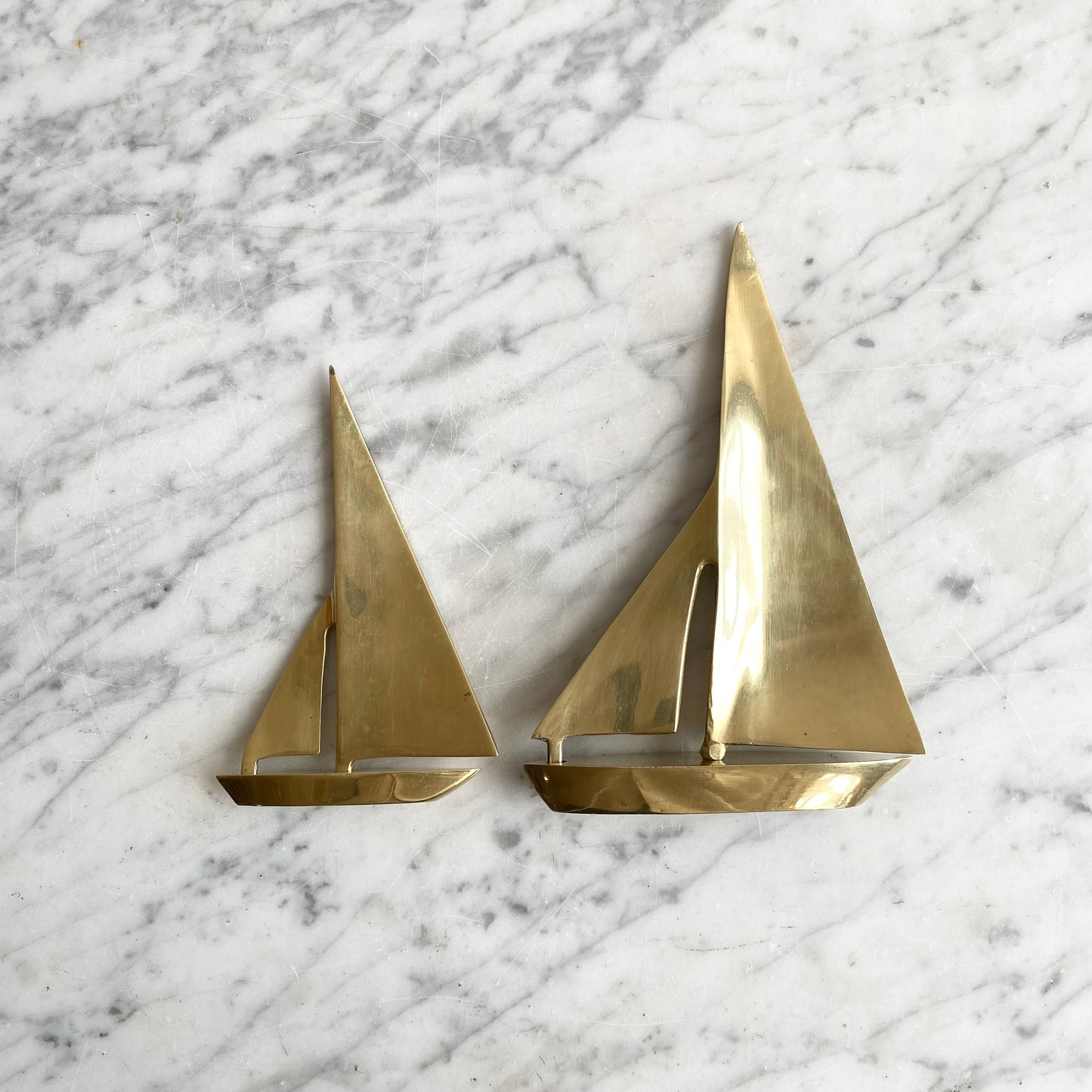 Pair of Vintage Brass Sailboats