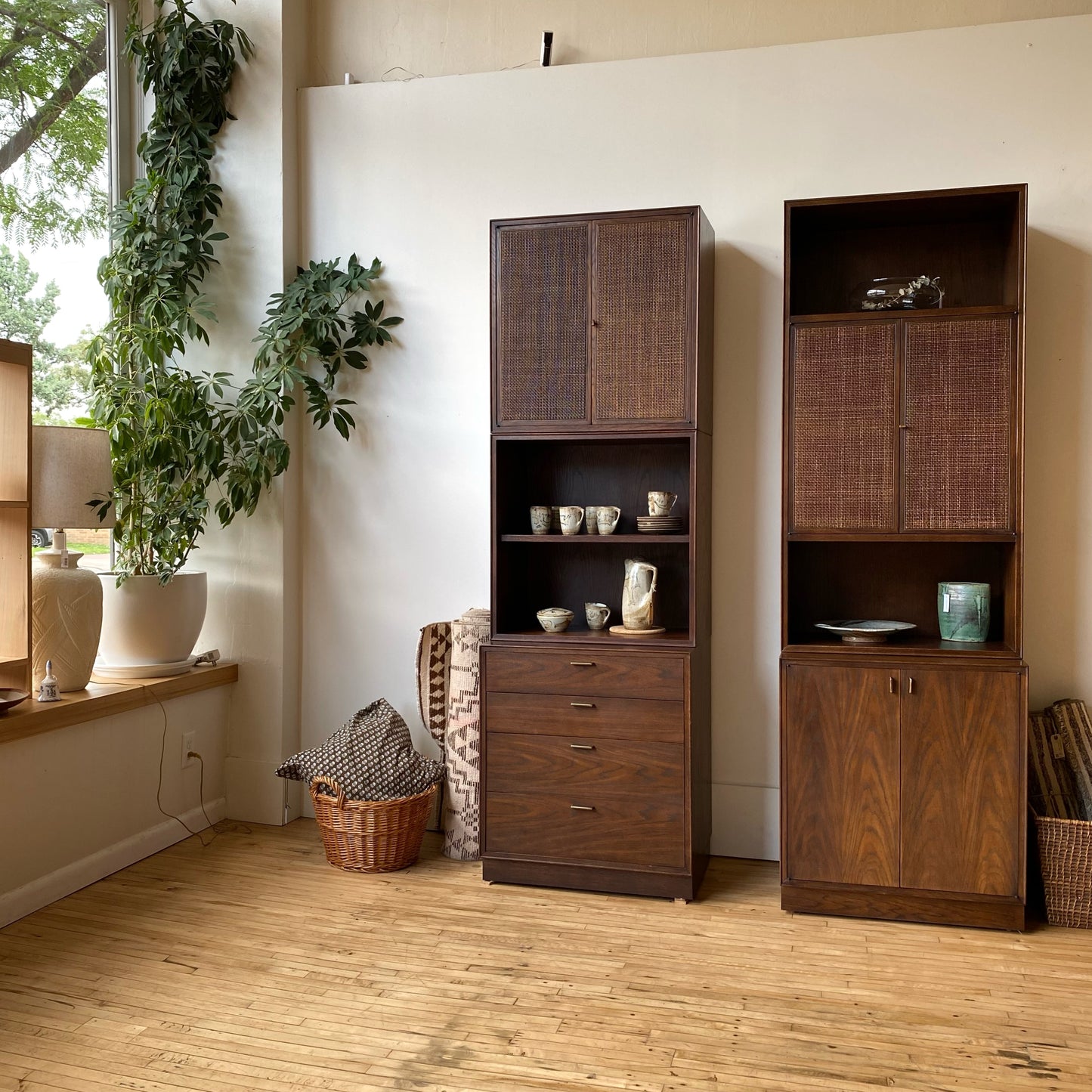 Vintage 2-pc Bookcase with Cane Front Doors