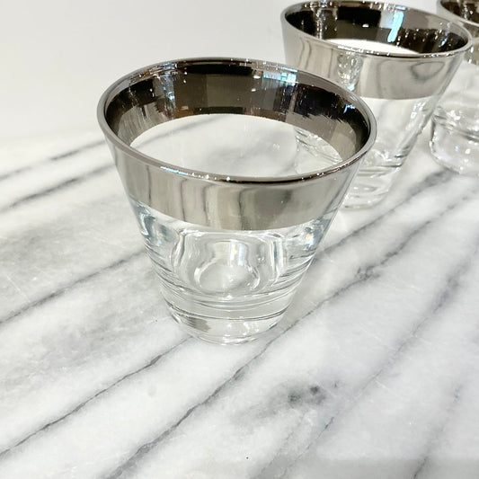 S/4 Vintage Silver Rimmed Shot Glasses