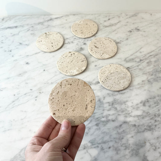 S/6 Vintage Travertine Marble Coasters