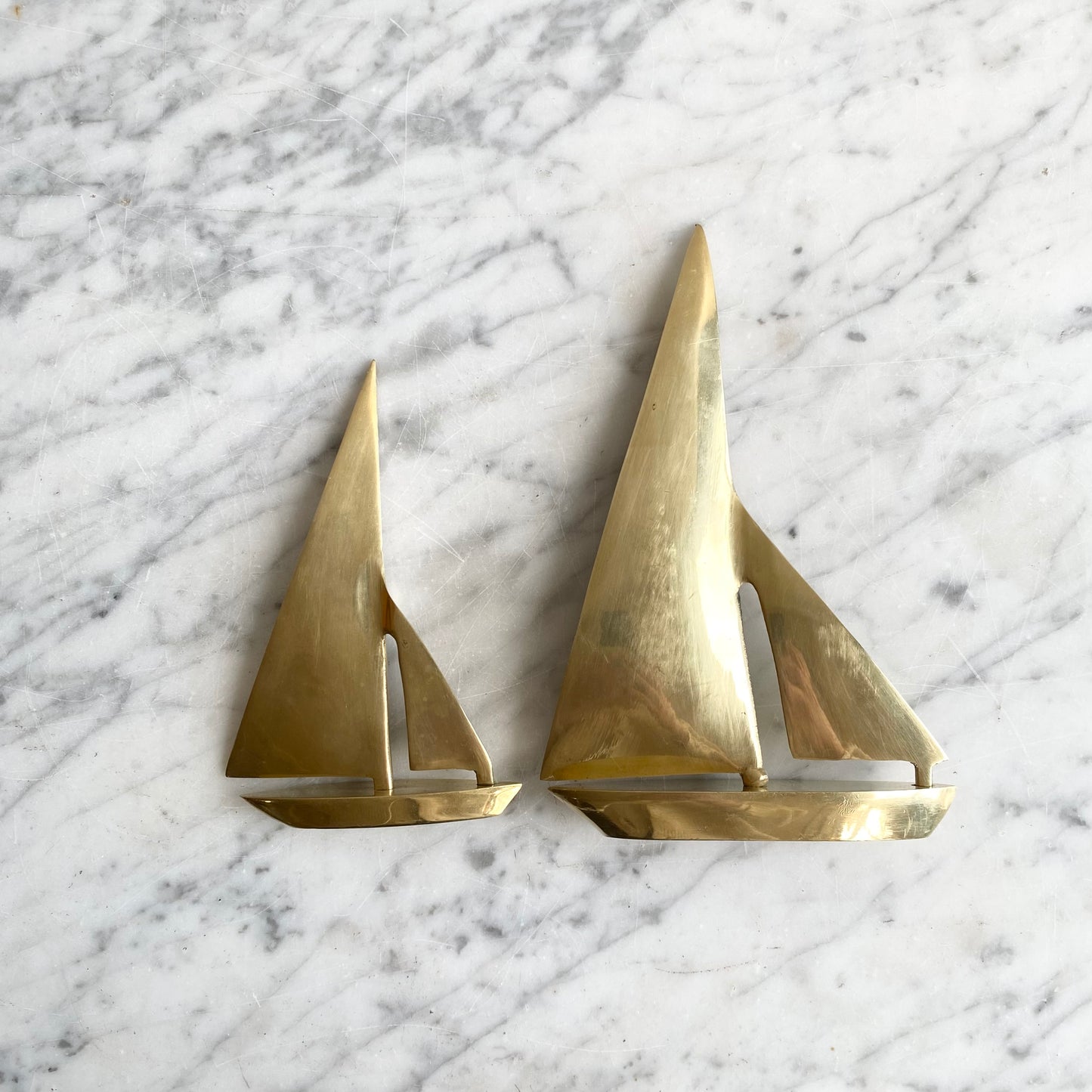 Pair of Vintage Brass Sailboats