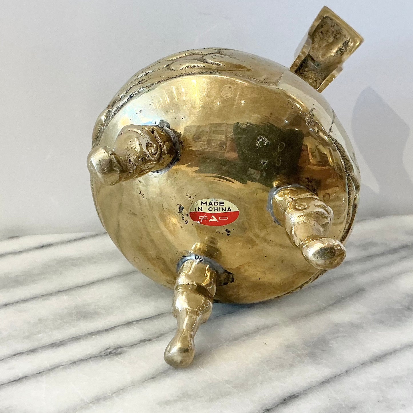Large Vintage Brass Incense Burner with Foo Dog