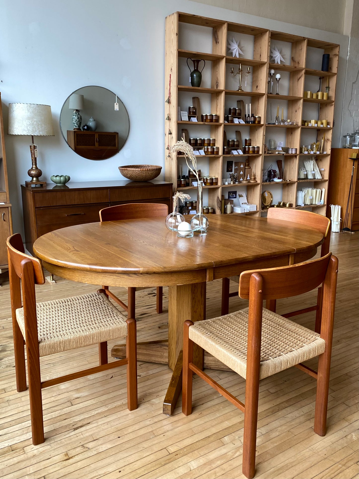 Vintage Oak Dining Table with Pedestal Base