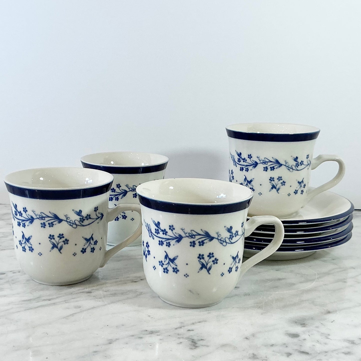 Vintage Blue Floral Cup + Saucer Set