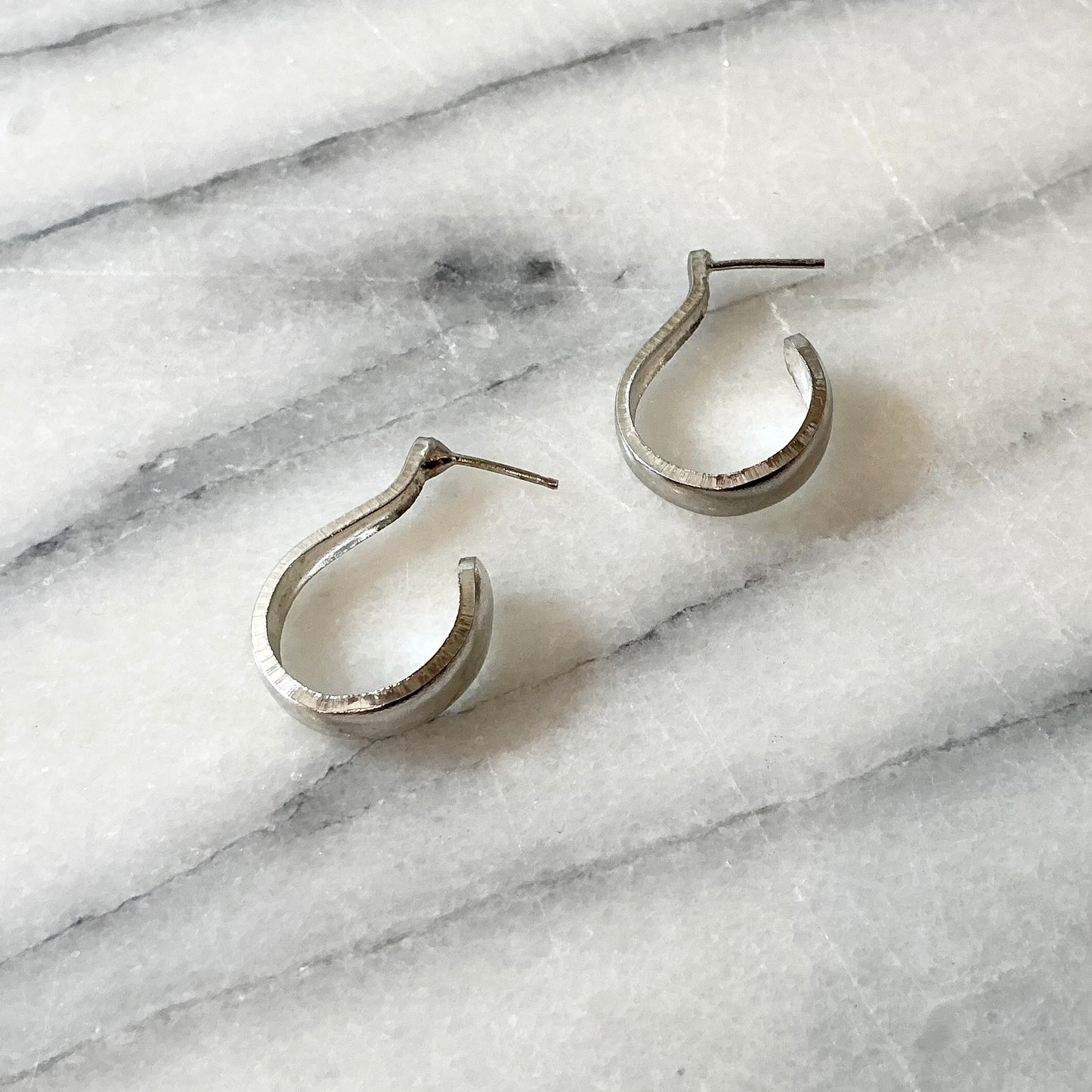 Vintage Elongated Silver Hoop Earrings