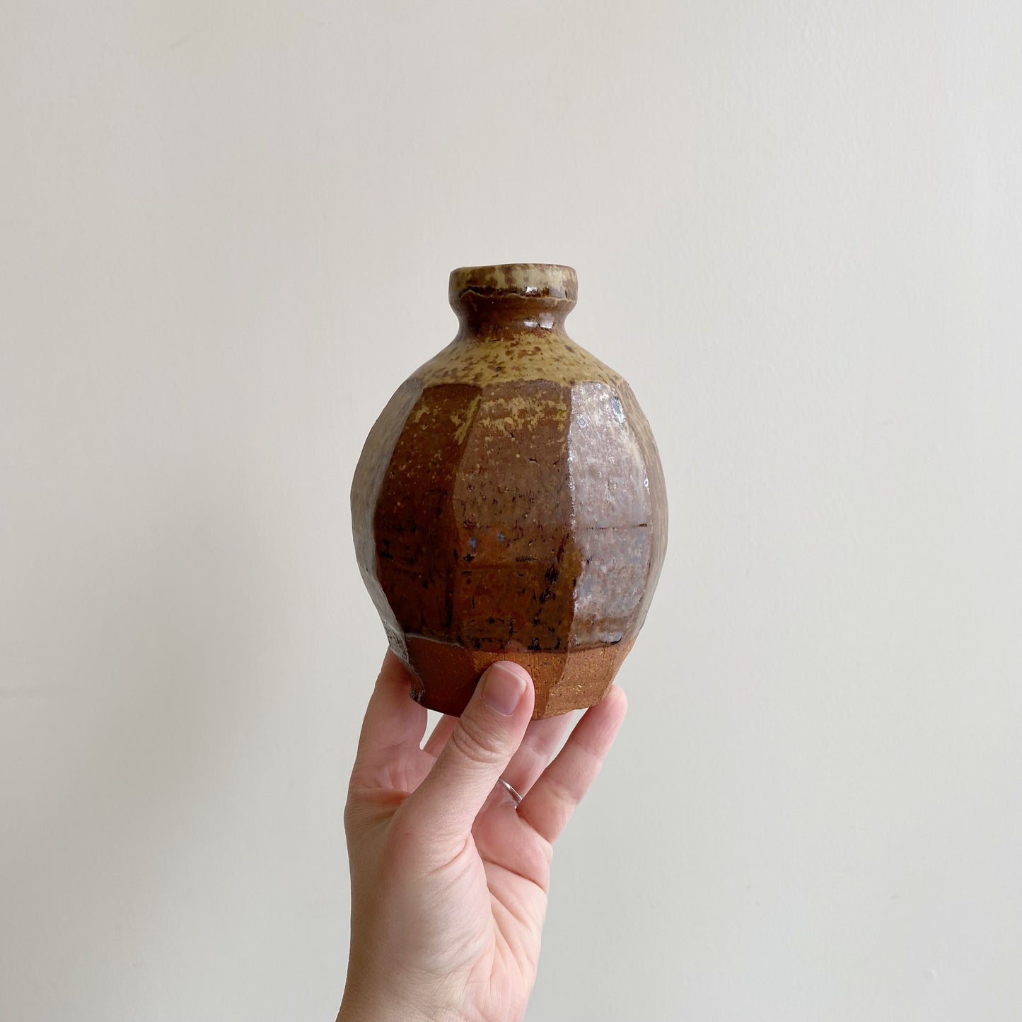 Vintage Faceted Pottery Bud Vase, 6"