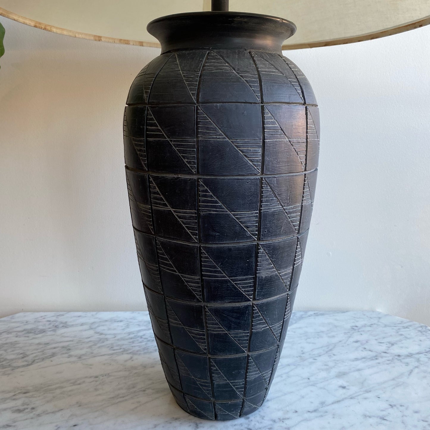 XL Vintage Black Ceramic Lamp With Shade