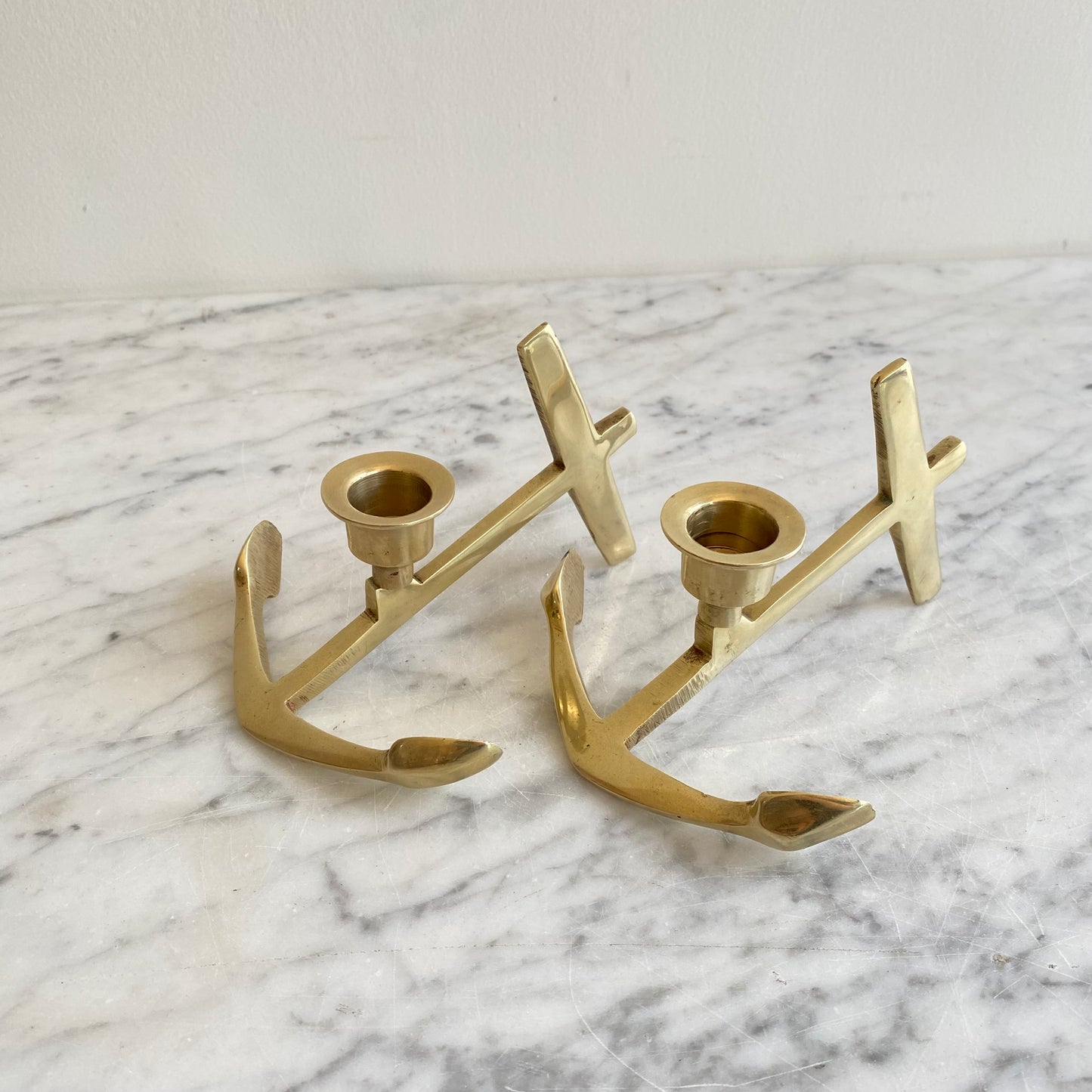 Pair of Vintage Brass Anchor Candle Holders (NAUTICAL COLLECTION)