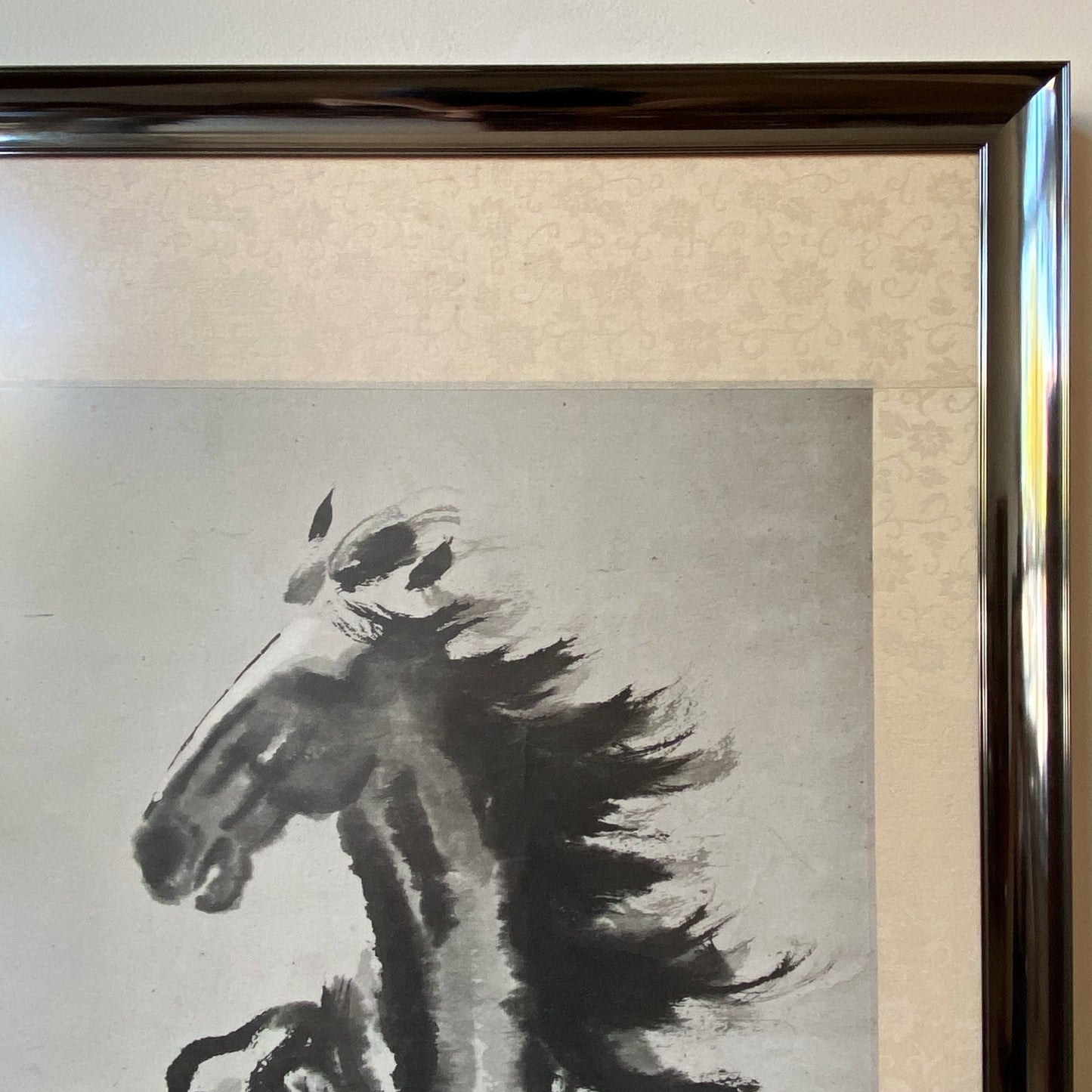 Vintage Original Horse Brush Painting (41.5" x 22")