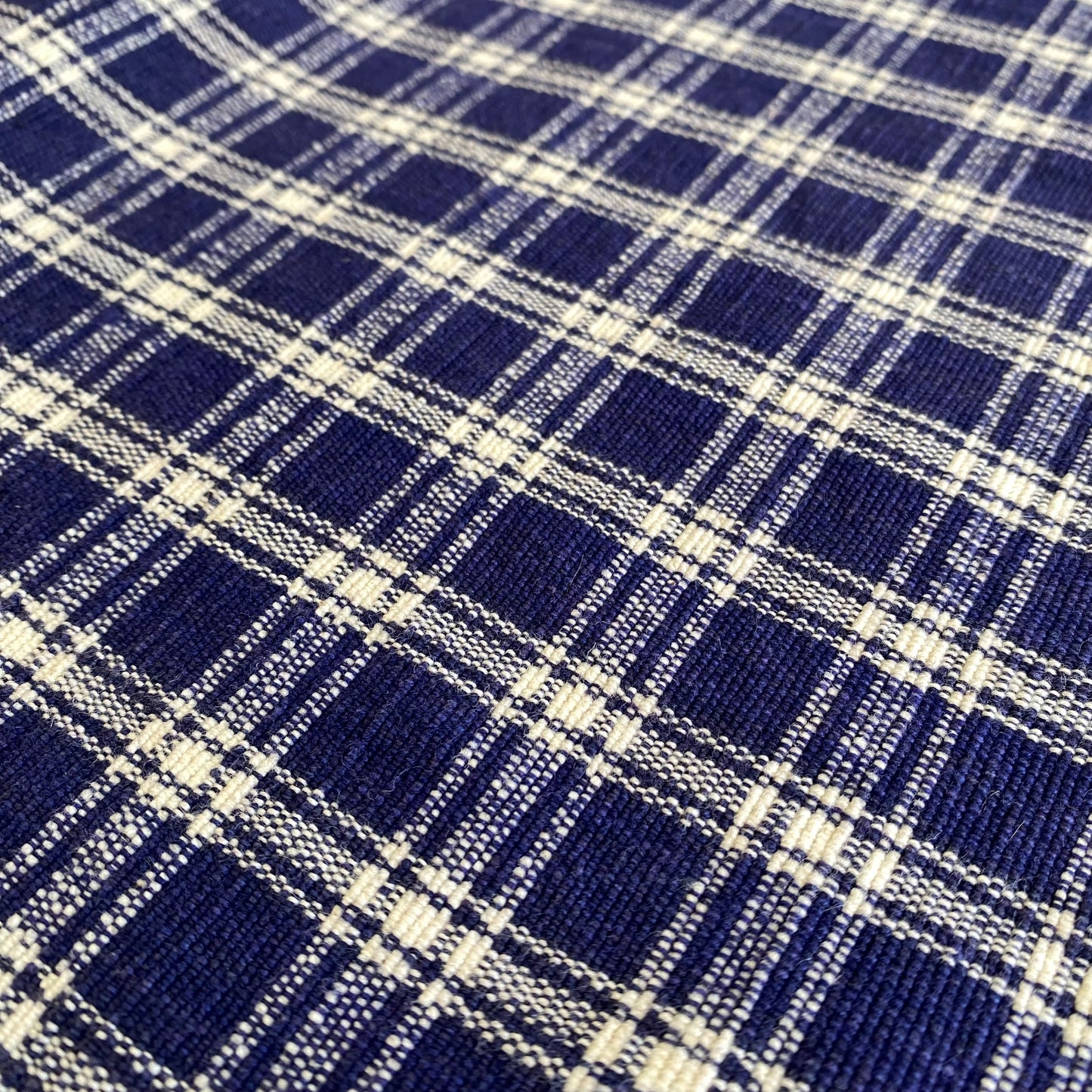 Vintage Hand-woven Blue + White Table Runner (42” x 13”)