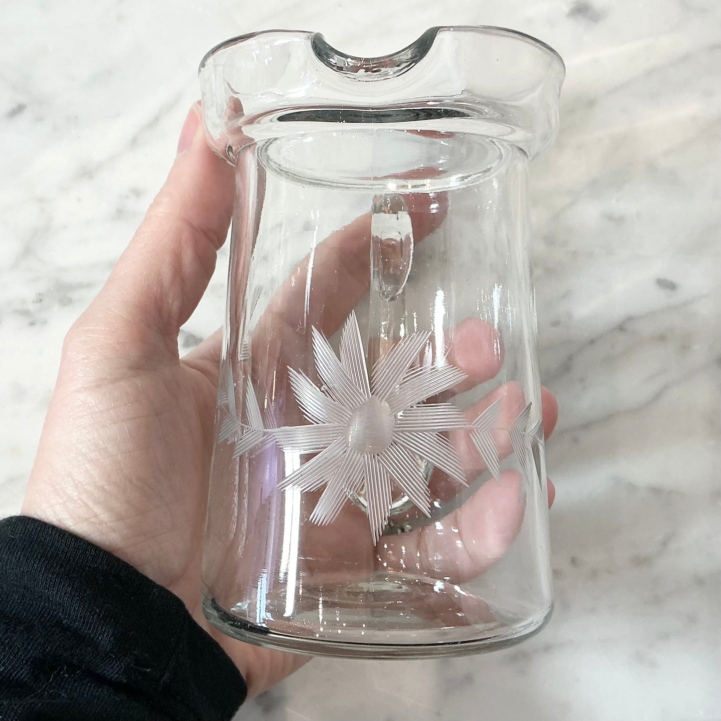Vintage Etched Glass Creamer or Syrup Pitcher