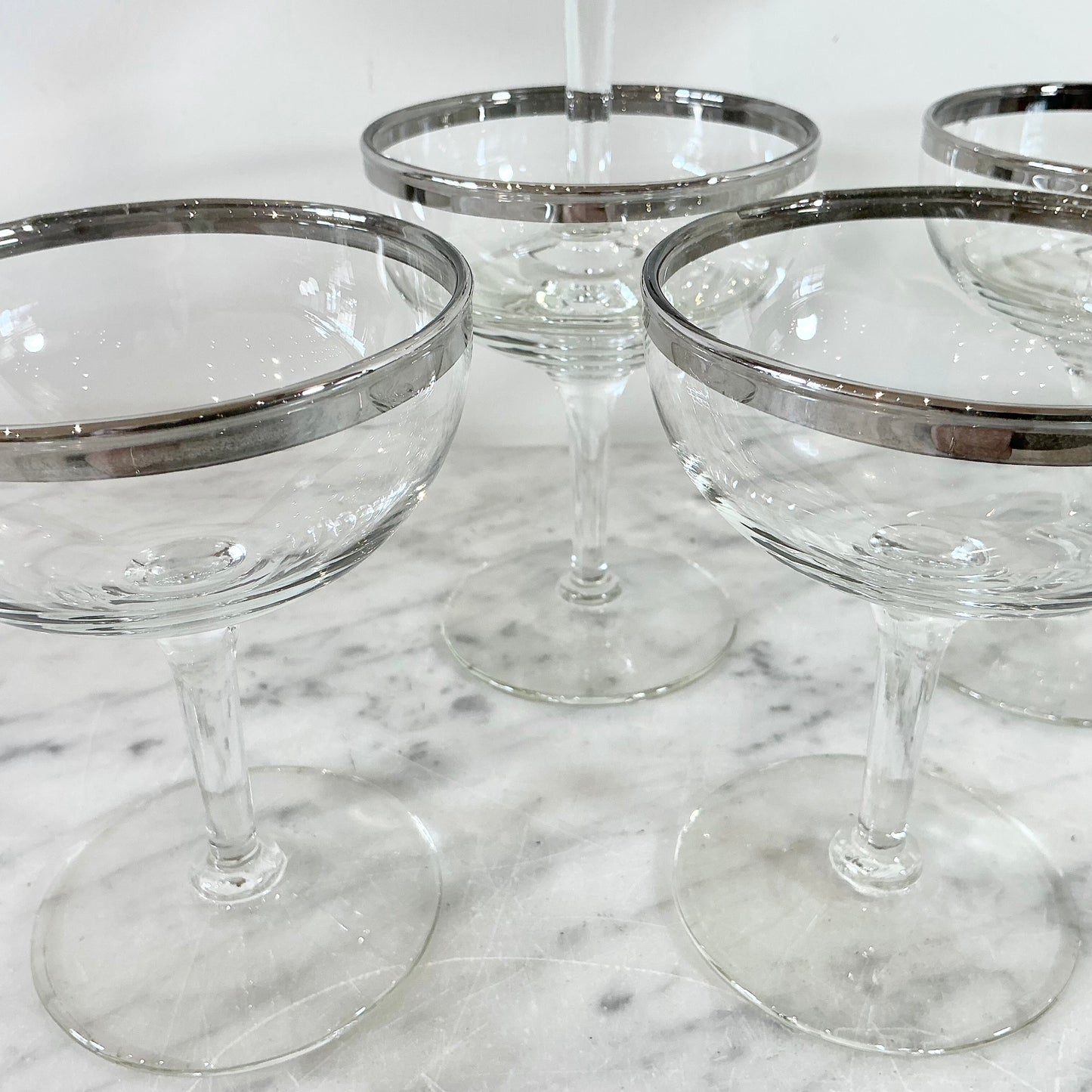 S/6 Vintage  Silver Rimmed Cocktail Glasses