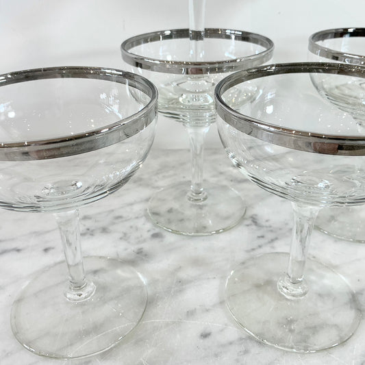 S/6 Vintage  Silver Rimmed Cocktail Glasses